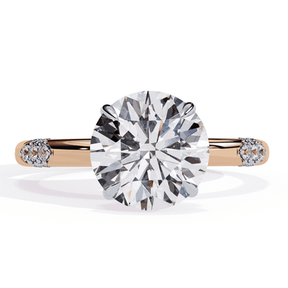 Round Cut Lab Grown Diamond Halo Engagement Ring with Hidden Halo and Pave Clusters