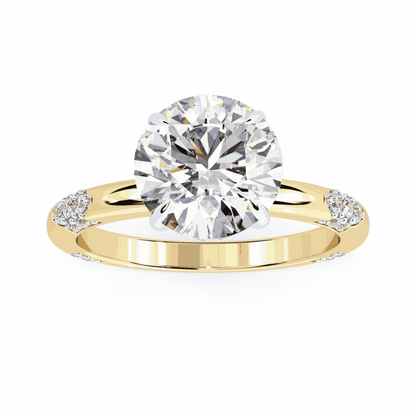 Round Cut Lab Grown Diamond Halo Engagement Ring with Hidden Halo and Pave Clusters