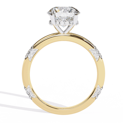 Round Cut Lab Grown Diamond Halo Engagement Ring with Hidden Halo and Pave Clusters