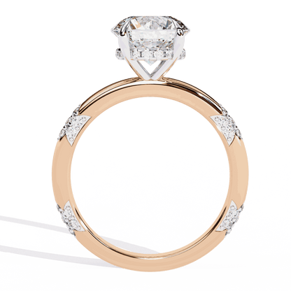 Round Cut Lab Grown Diamond Halo Engagement Ring with Hidden Halo and Pave Clusters