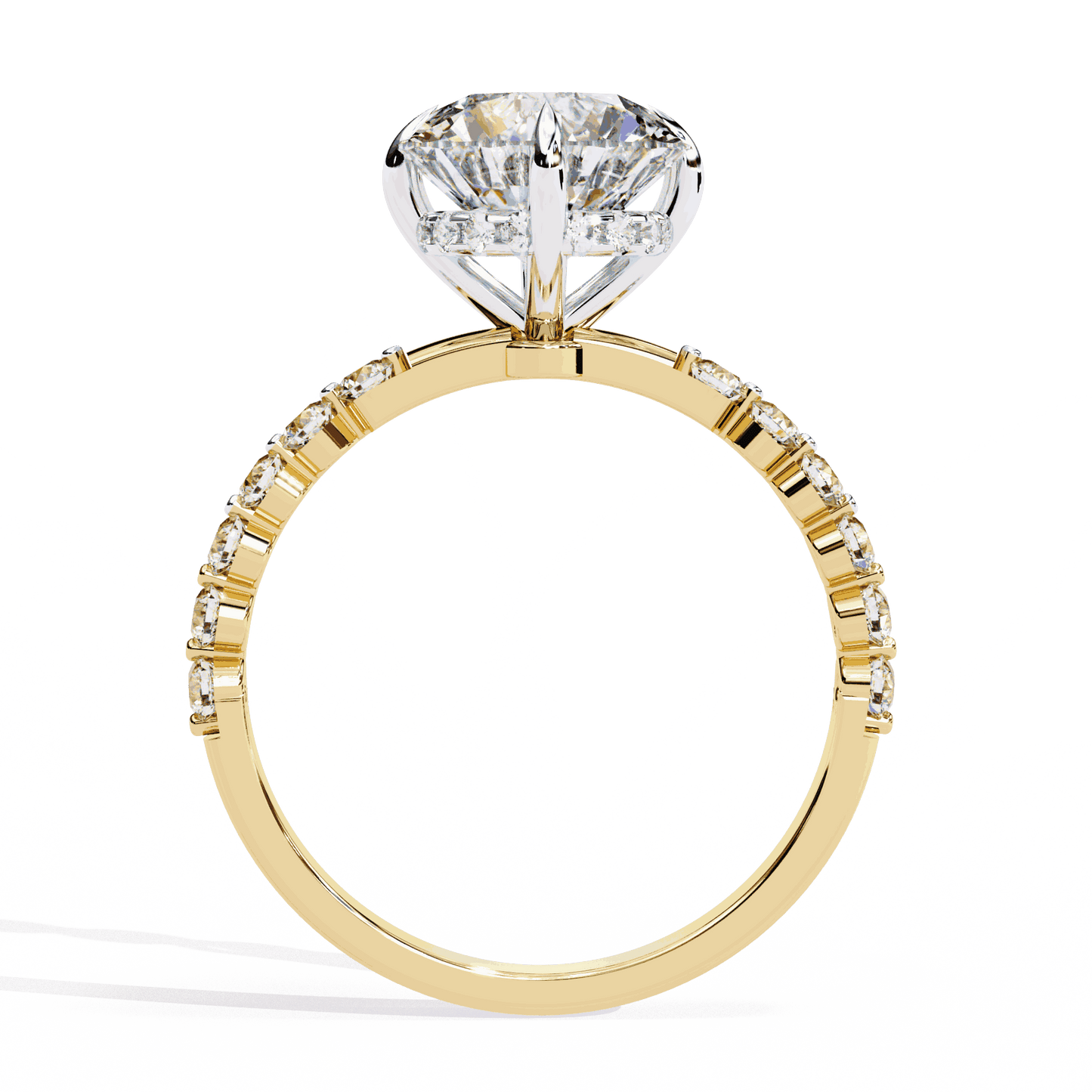 Round Cut Lab Grown Diamond Halo Engagement Ring with Hidden Halo and Shared Prong Shoulders
