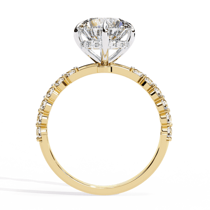 Round Cut Lab Grown Diamond Halo Engagement Ring with Hidden Halo and Shared Prong Shoulders