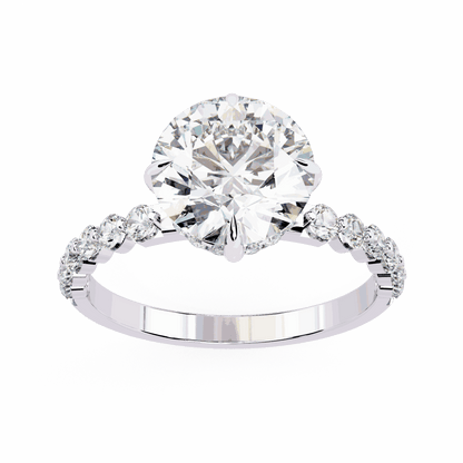 Round Cut Lab Grown Diamond Halo Engagement Ring with Hidden Halo and Shared Prong Shoulders