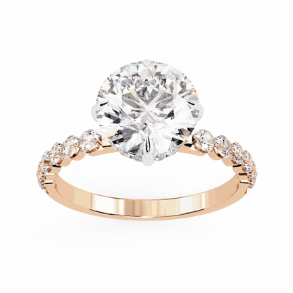 Round Cut Lab Grown Diamond Halo Engagement Ring with Hidden Halo and Shared Prong Shoulders
