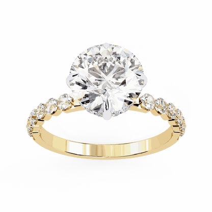 Round Cut Lab Grown Diamond Halo Engagement Ring with Hidden Halo and Shared Prong Shoulders