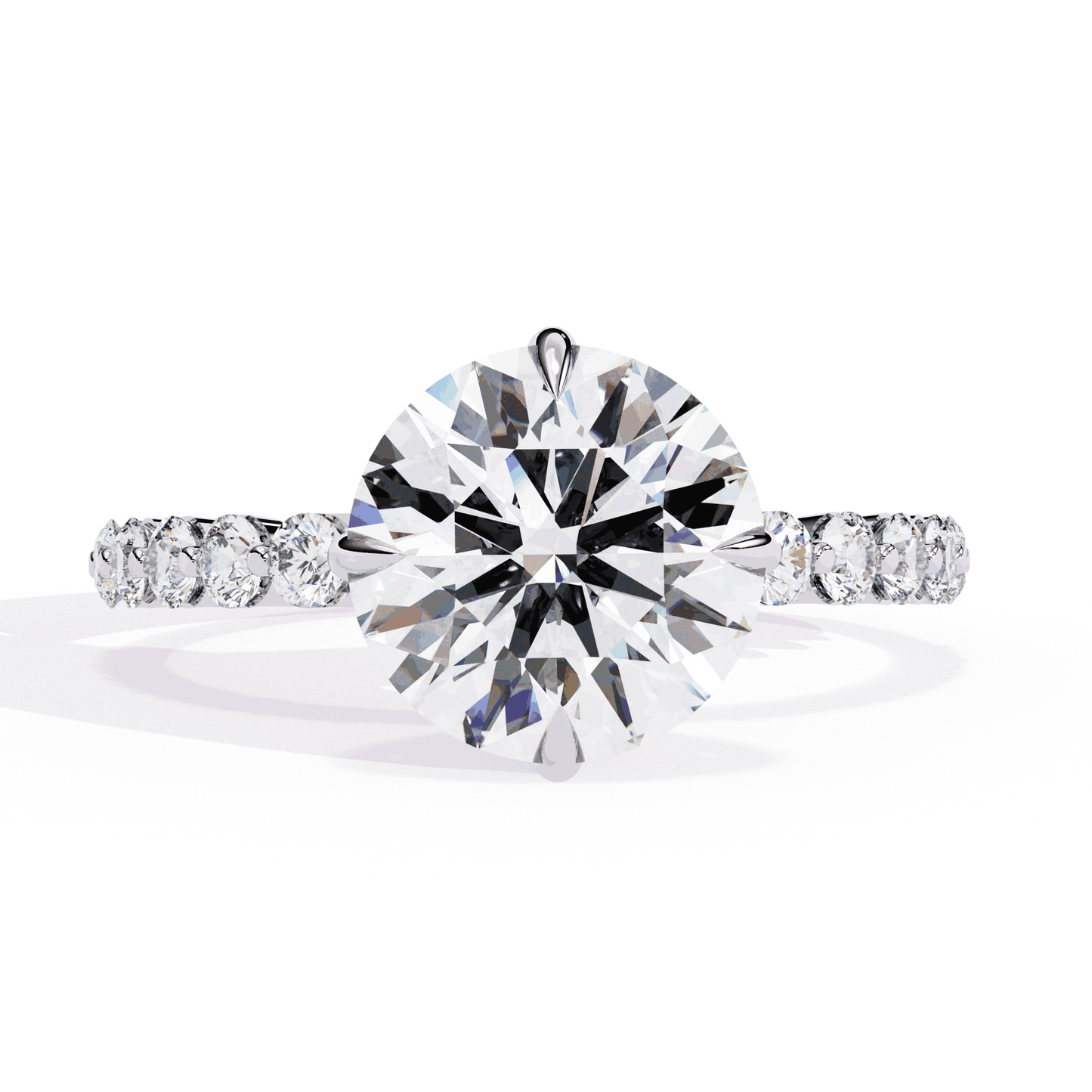Round Cut Lab Grown Diamond Halo Engagement Ring with Hidden Halo and Shared Prong Shoulders