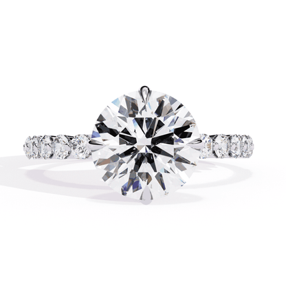 Round Cut Lab Grown Diamond Halo Engagement Ring with Hidden Halo and Shared Prong Shoulders
