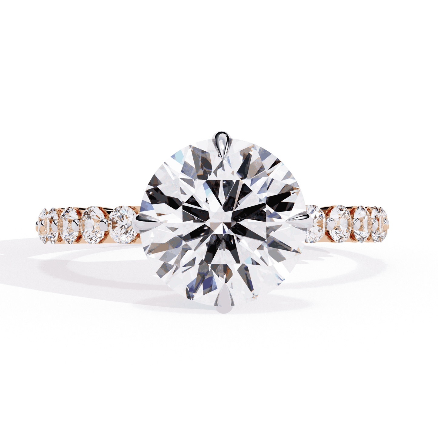 Round Cut Lab Grown Diamond Halo Engagement Ring with Hidden Halo and Shared Prong Shoulders