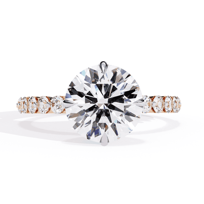 Round Cut Lab Grown Diamond Halo Engagement Ring with Hidden Halo and Shared Prong Shoulders