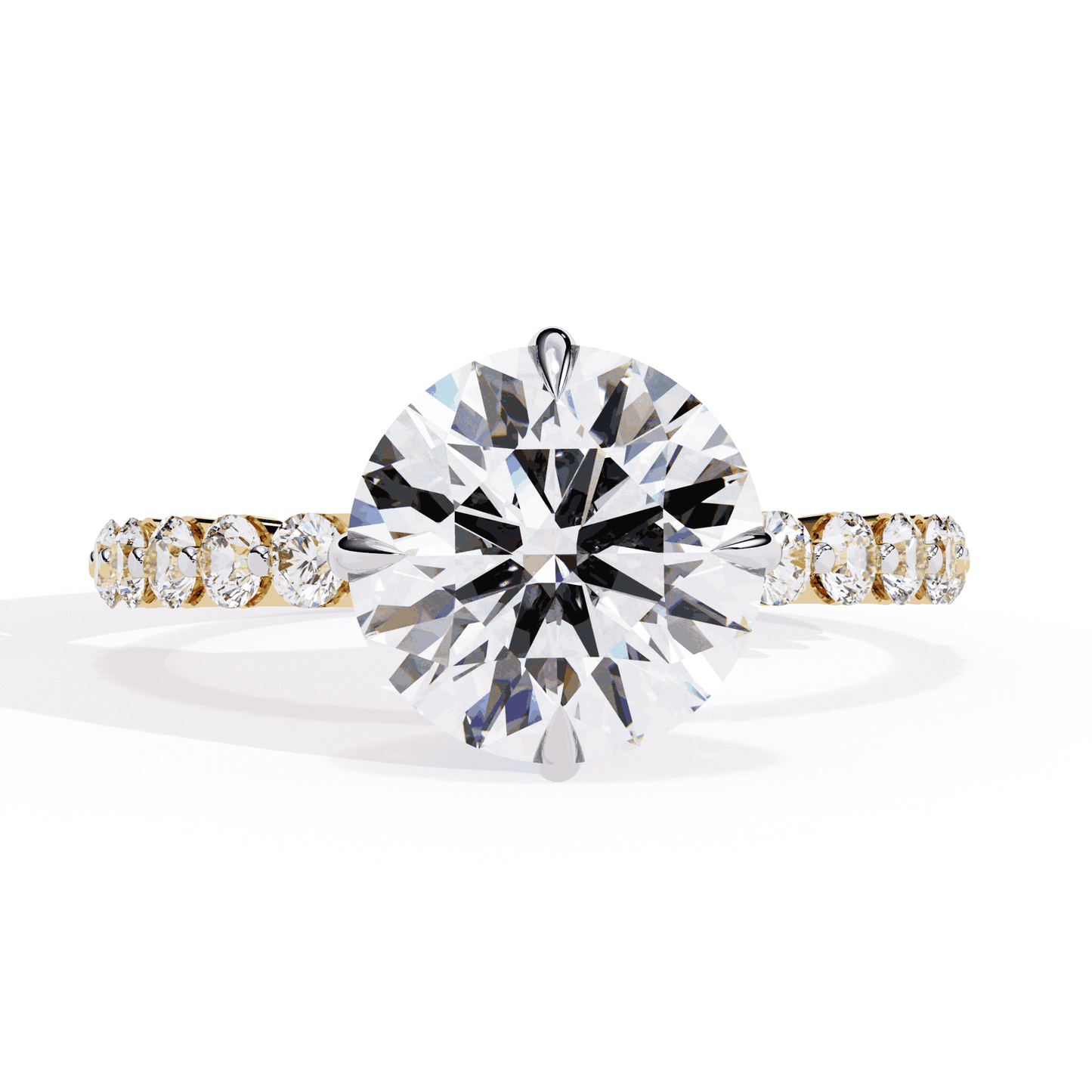 Round Cut Lab Grown Diamond Halo Engagement Ring with Hidden Halo and Shared Prong Shoulders