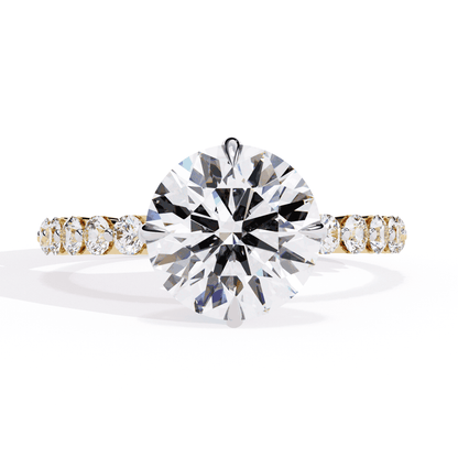 Round Cut Lab Grown Diamond Halo Engagement Ring with Hidden Halo and Shared Prong Shoulders