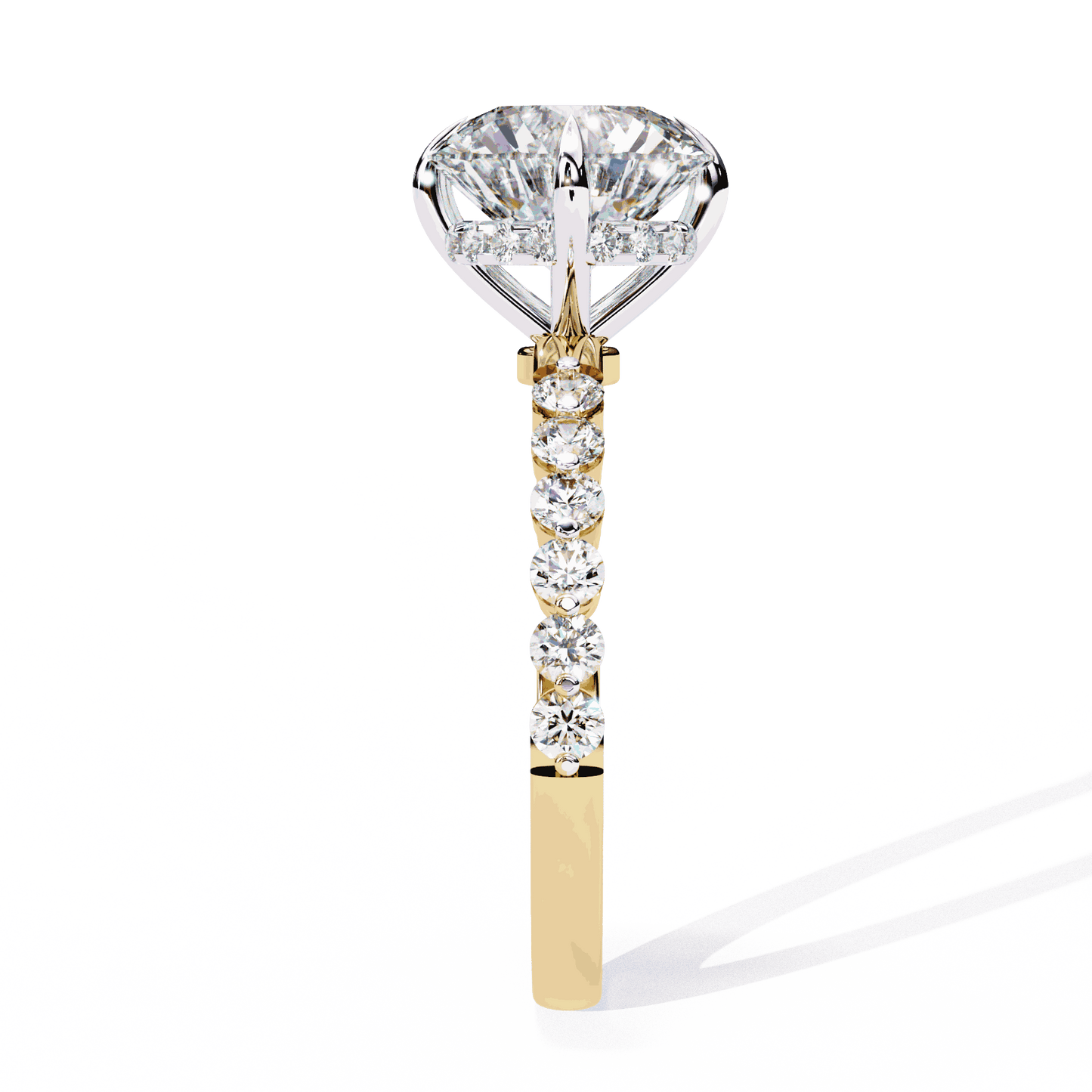 Round Cut Lab Grown Diamond Halo Engagement Ring with Hidden Halo and Shared Prong Shoulders