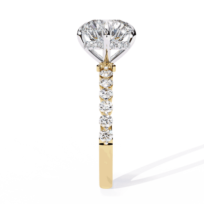 Round Cut Lab Grown Diamond Halo Engagement Ring with Hidden Halo and Shared Prong Shoulders