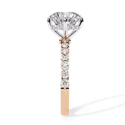 Round Cut Lab Grown Diamond Halo Engagement Ring with Hidden Halo and Shared Prong Shoulders
