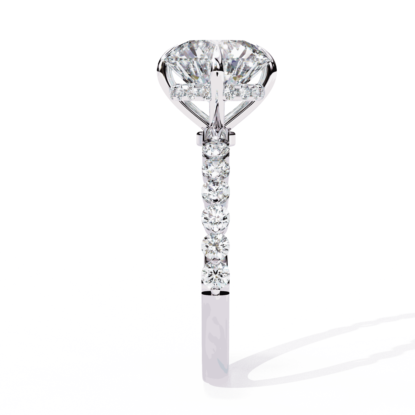 Round Cut Lab Grown Diamond Halo Engagement Ring with Hidden Halo and Shared Prong Shoulders