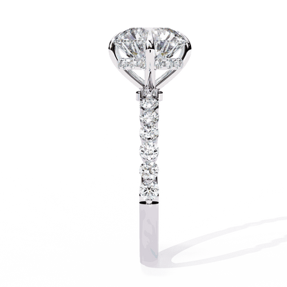 Round Cut Lab Grown Diamond Halo Engagement Ring with Hidden Halo and Shared Prong Shoulders