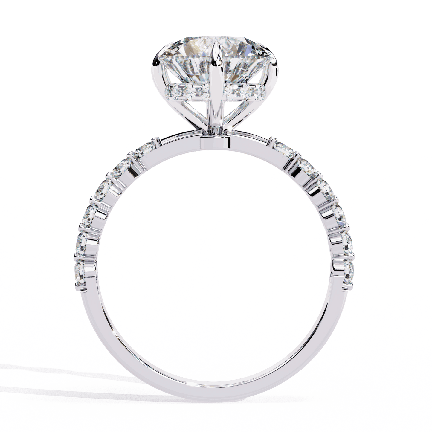 Round Cut Lab Grown Diamond Halo Engagement Ring with Hidden Halo and Shared Prong Shoulders