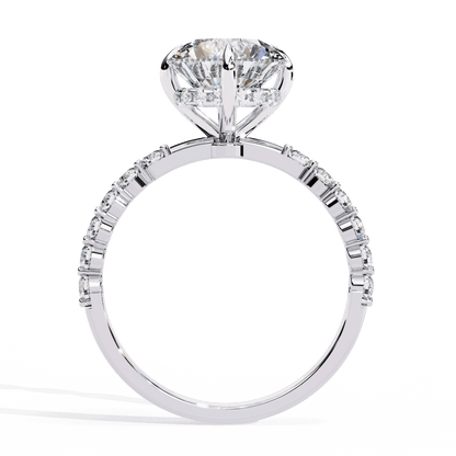 Round Cut Lab Grown Diamond Halo Engagement Ring with Hidden Halo and Shared Prong Shoulders
