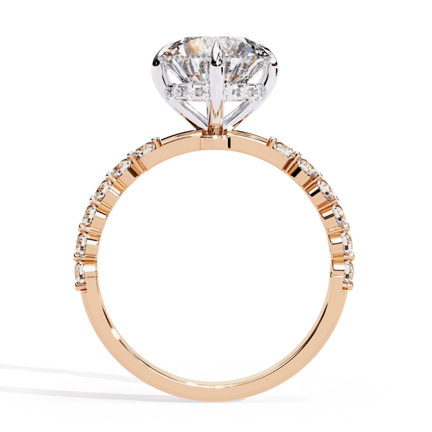 Round Cut Lab Grown Diamond Halo Engagement Ring with Hidden Halo and Shared Prong Shoulders