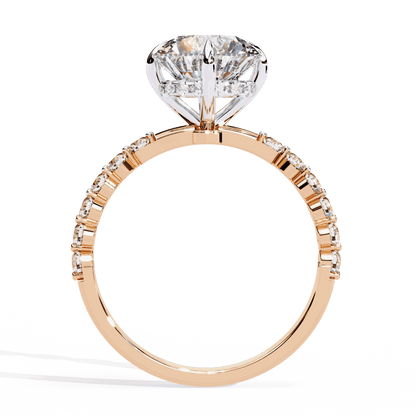 Round Cut Lab Grown Diamond Halo Engagement Ring with Hidden Halo and Shared Prong Shoulders