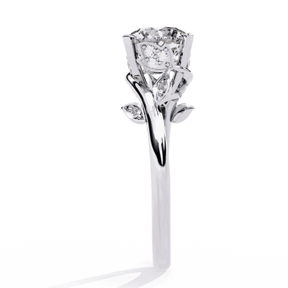 Round Cut Lab Grown Diamond Vintage Engagement Ring with Leaf Bypass Shank