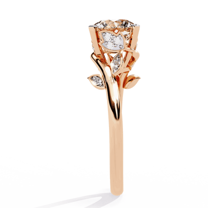 Round Cut Lab Grown Diamond Vintage Engagement Ring with Leaf Bypass Shank