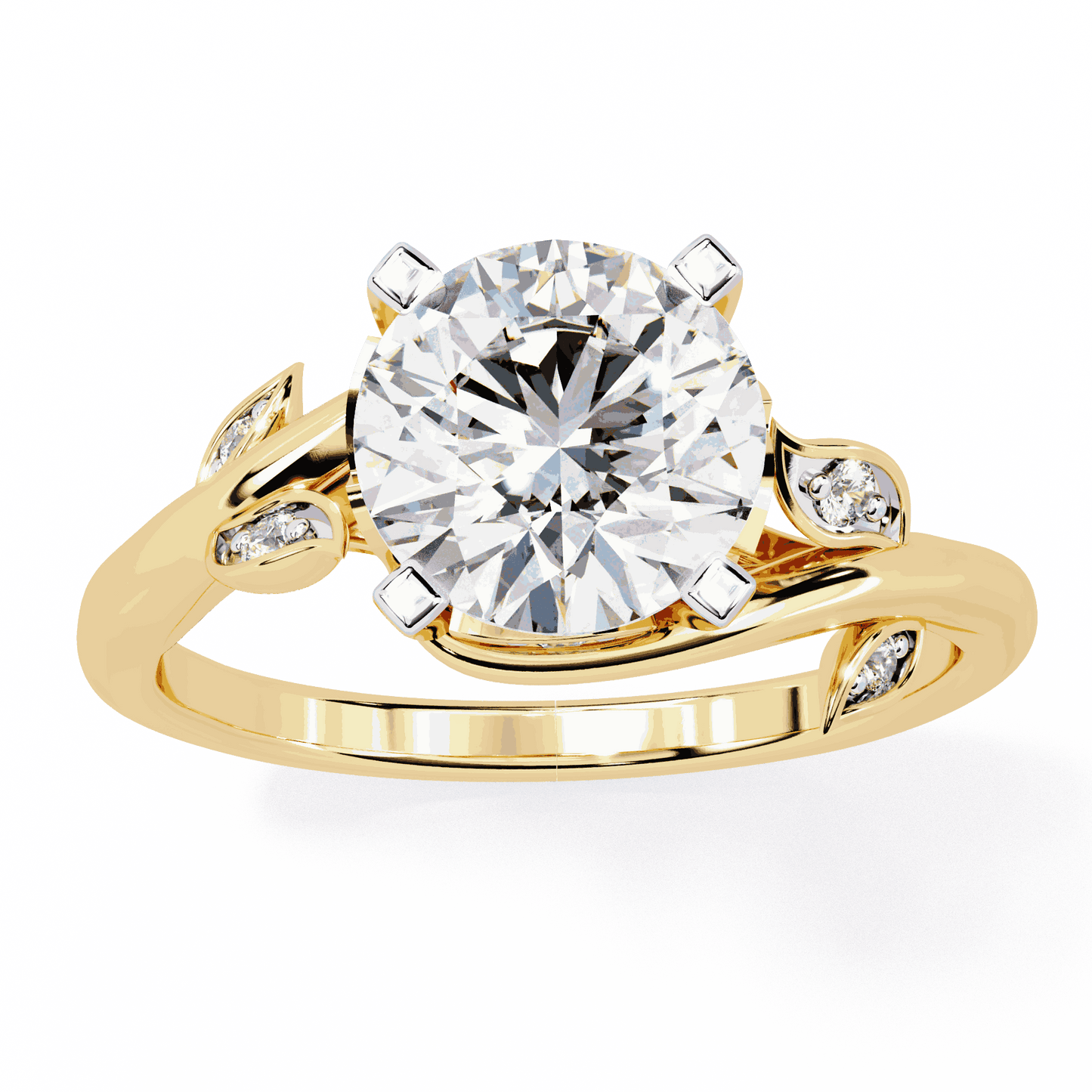 Round Cut Lab Grown Diamond Vintage Engagement Ring with Leaf Bypass Shank