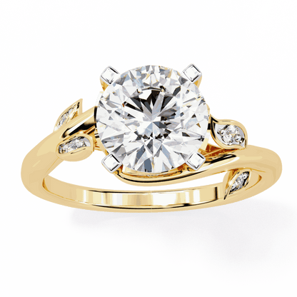 Round Cut Lab Grown Diamond Vintage Engagement Ring with Leaf Bypass Shank
