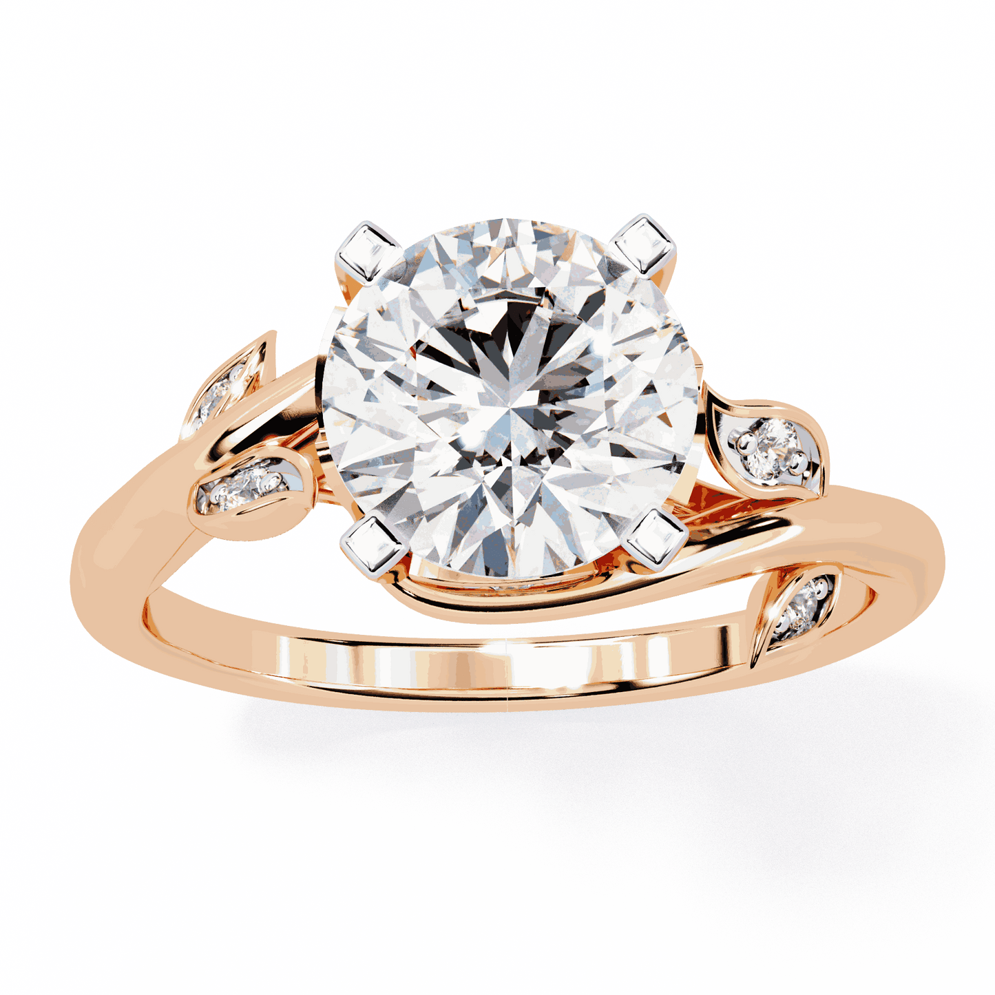Round Cut Lab Grown Diamond Vintage Engagement Ring with Leaf Bypass Shank