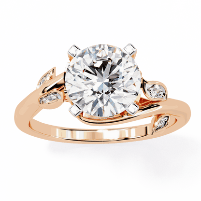 Round Cut Lab Grown Diamond Vintage Engagement Ring with Leaf Bypass Shank