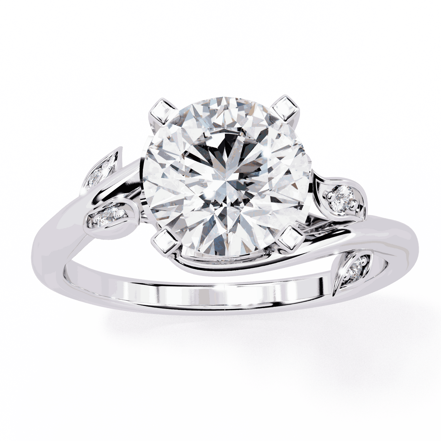 Round Cut Lab Grown Diamond Vintage Engagement Ring with Leaf Bypass Shank