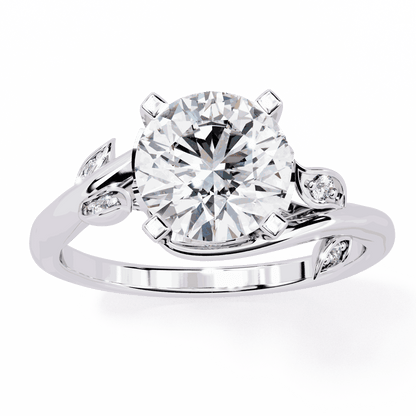 Round Cut Lab Grown Diamond Vintage Engagement Ring with Leaf Bypass Shank