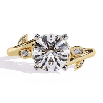 Round Cut Lab Grown Diamond Vintage Engagement Ring with Leaf Bypass Shank