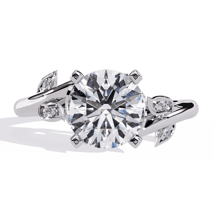 Round Cut Lab Grown Diamond Vintage Engagement Ring with Leaf Bypass Shank