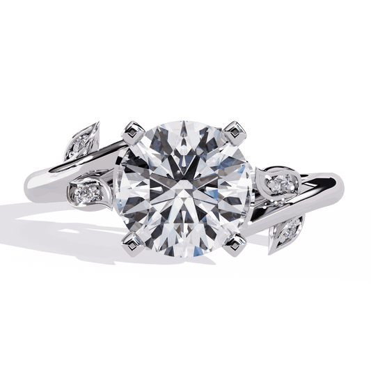 Round Cut Lab Grown Diamond Vintage Engagement Ring with Leaf Bypass Shank