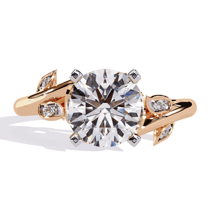 Round Cut Lab Grown Diamond Vintage Engagement Ring with Leaf Bypass Shank