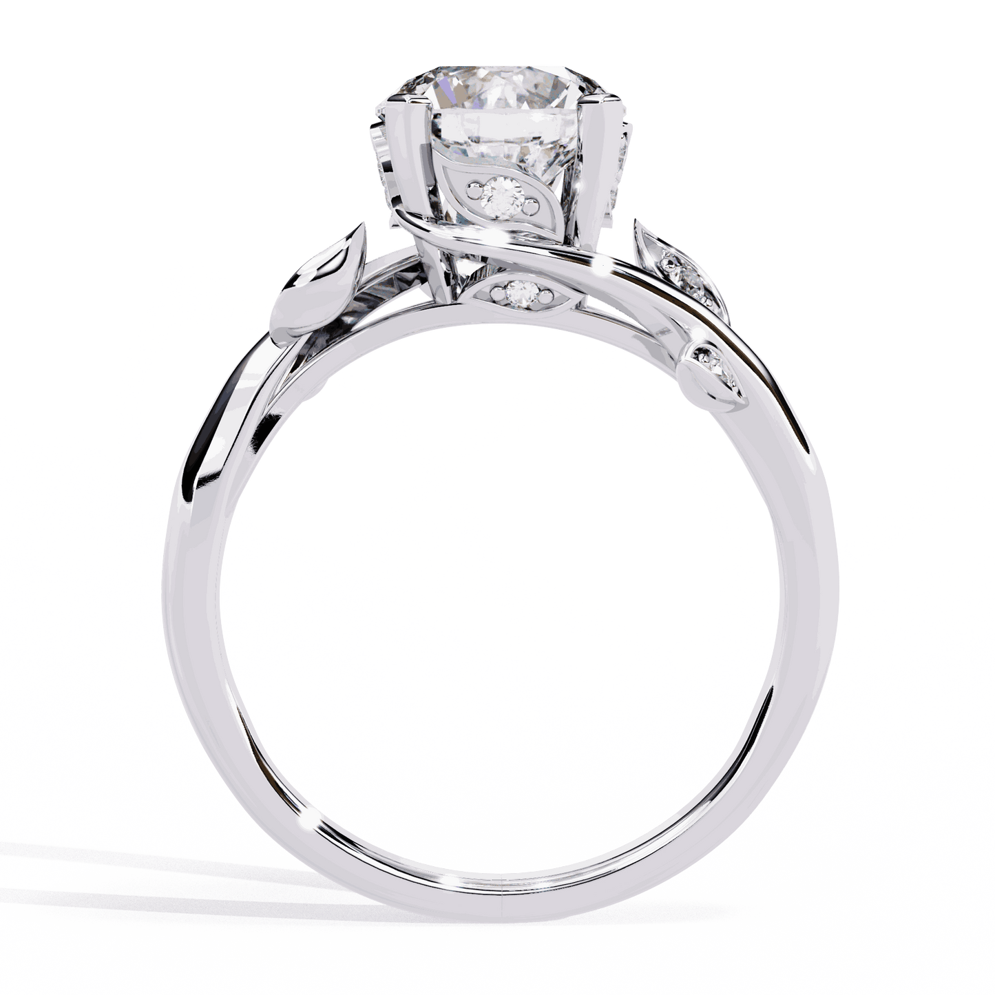 Round Cut Lab Grown Diamond Vintage Engagement Ring with Leaf Bypass Shank