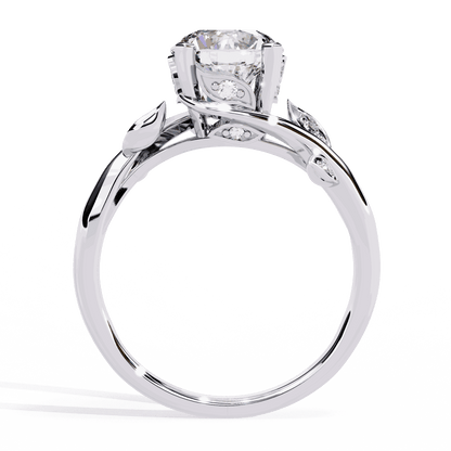 Round Cut Lab Grown Diamond Vintage Engagement Ring with Leaf Bypass Shank