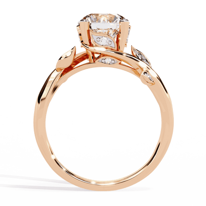 Round Cut Lab Grown Diamond Vintage Engagement Ring with Leaf Bypass Shank