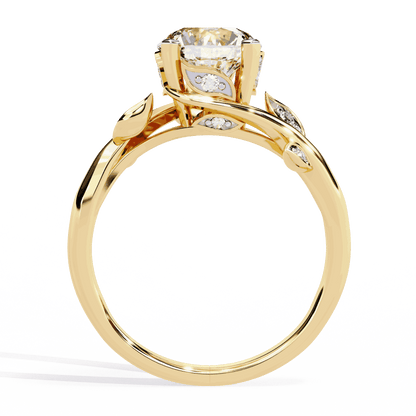 Round Cut Lab Grown Diamond Vintage Engagement Ring with Leaf Bypass Shank