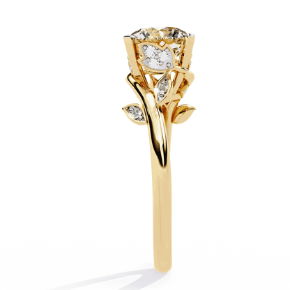 Round Cut Lab Grown Diamond Vintage Engagement Ring with Leaf Bypass Shank