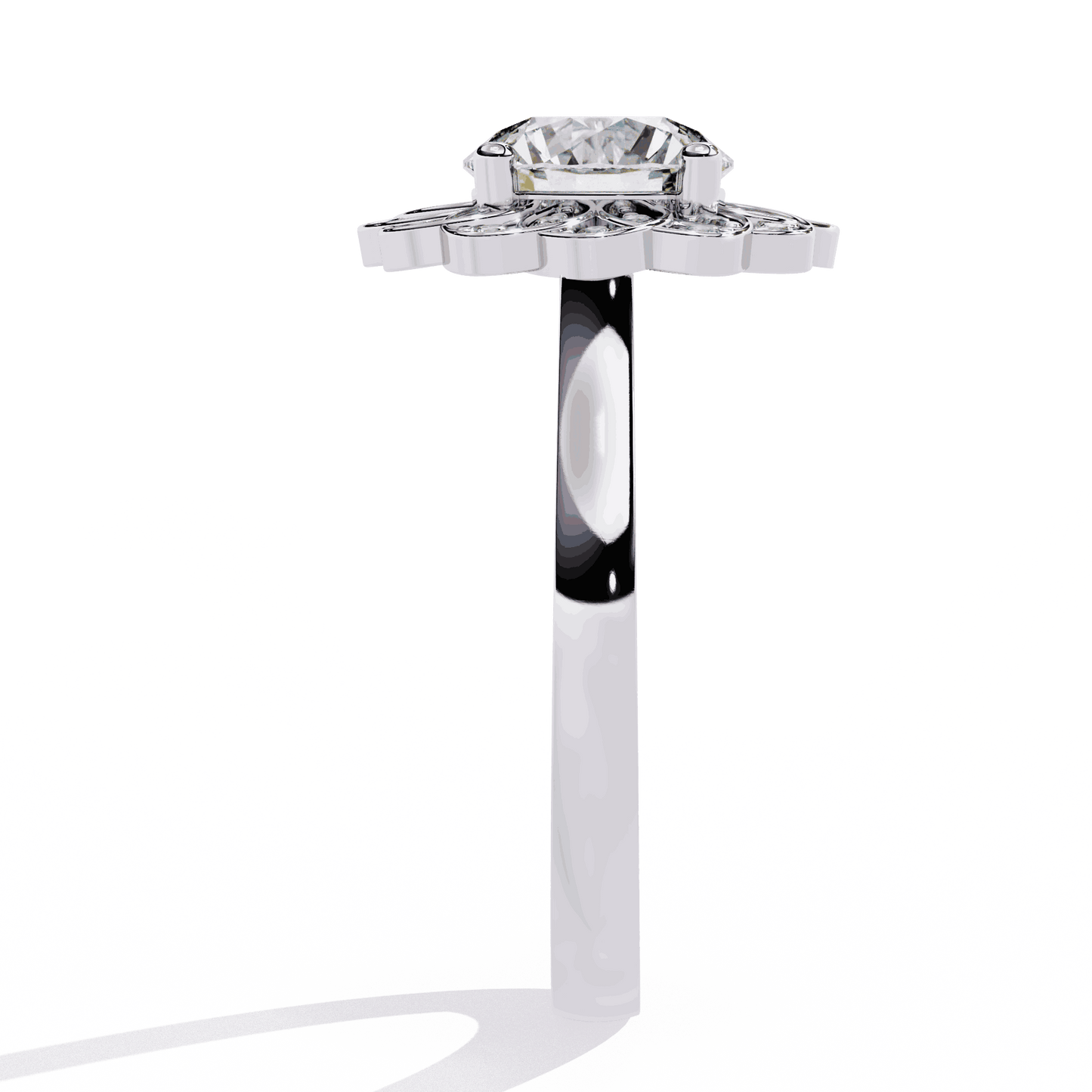 Round Cut Lab Grown Diamond Halo Engagement Ring with Double Layer Flower Petal Halo