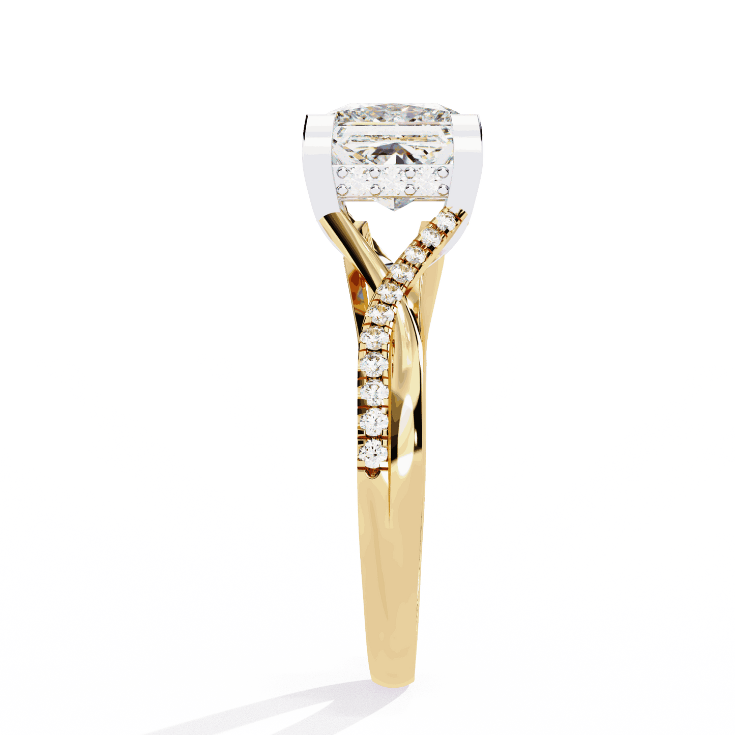 Princess Cut Lab Grown Diamond Halo Engagement Ring with Hidden Halo and Pave Crossover Shank