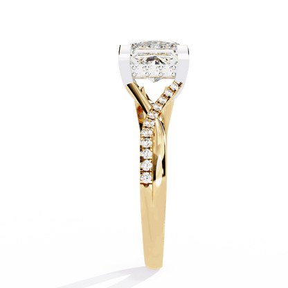 Princess Cut Lab Grown Diamond Halo Engagement Ring with Hidden Halo and Pave Crossover Shank