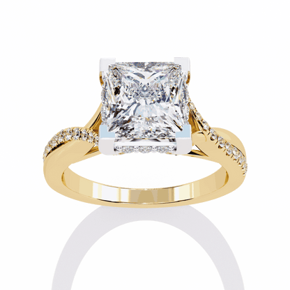 Princess Cut Lab Grown Diamond Halo Engagement Ring with Hidden Halo and Pave Crossover Shank