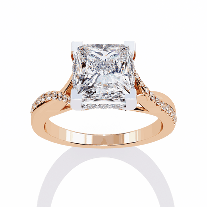 Princess Cut Lab Grown Diamond Halo Engagement Ring with Hidden Halo and Pave Crossover Shank
