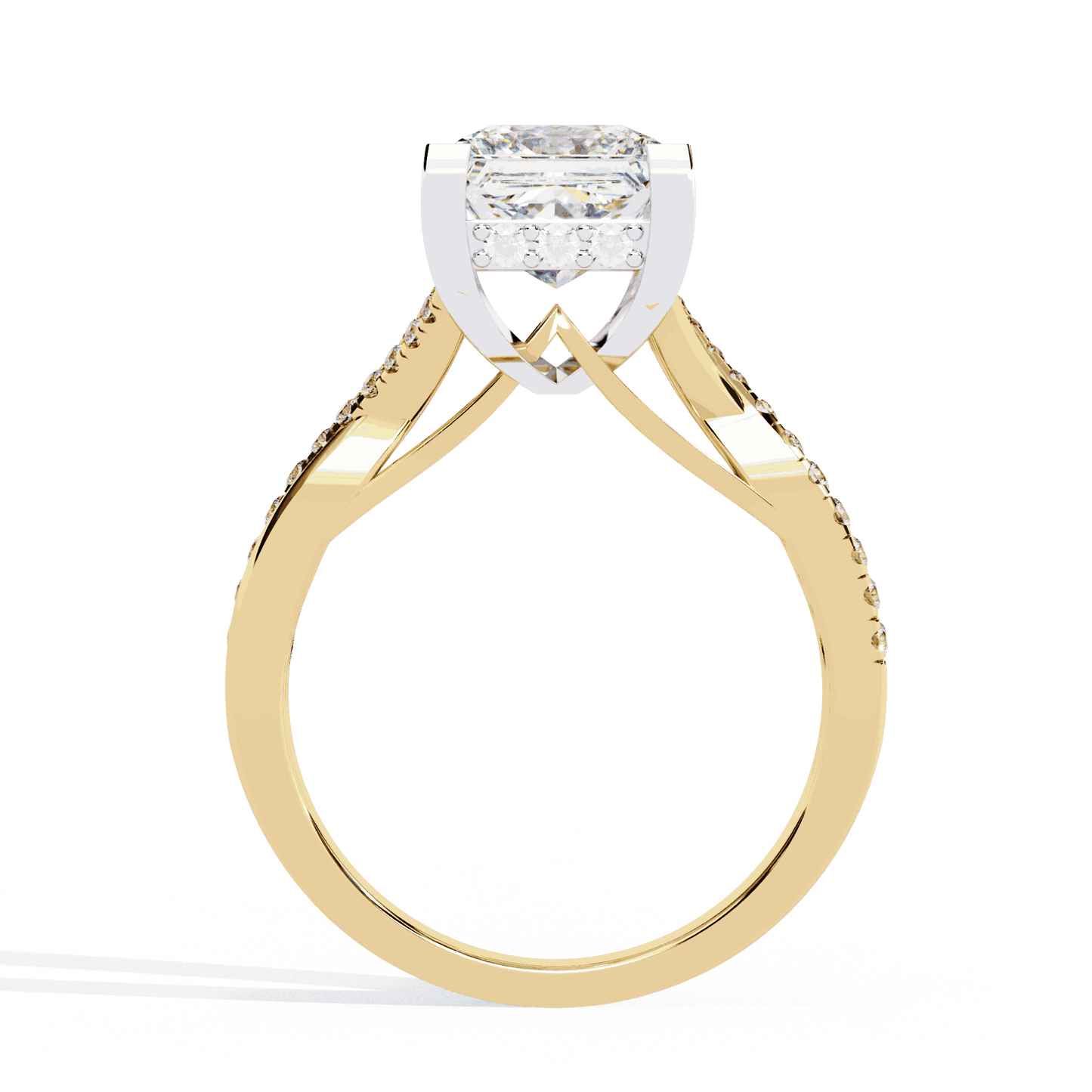 Princess Cut Lab Grown Diamond Halo Engagement Ring with Hidden Halo and Pave Crossover Shank