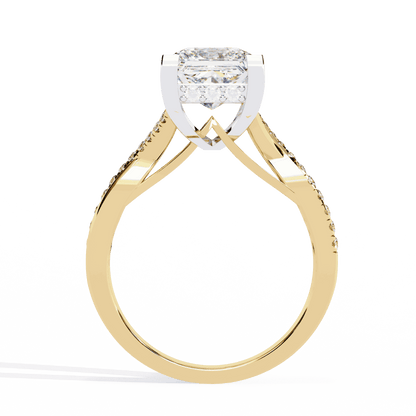 Princess Cut Lab Grown Diamond Halo Engagement Ring with Hidden Halo and Pave Crossover Shank