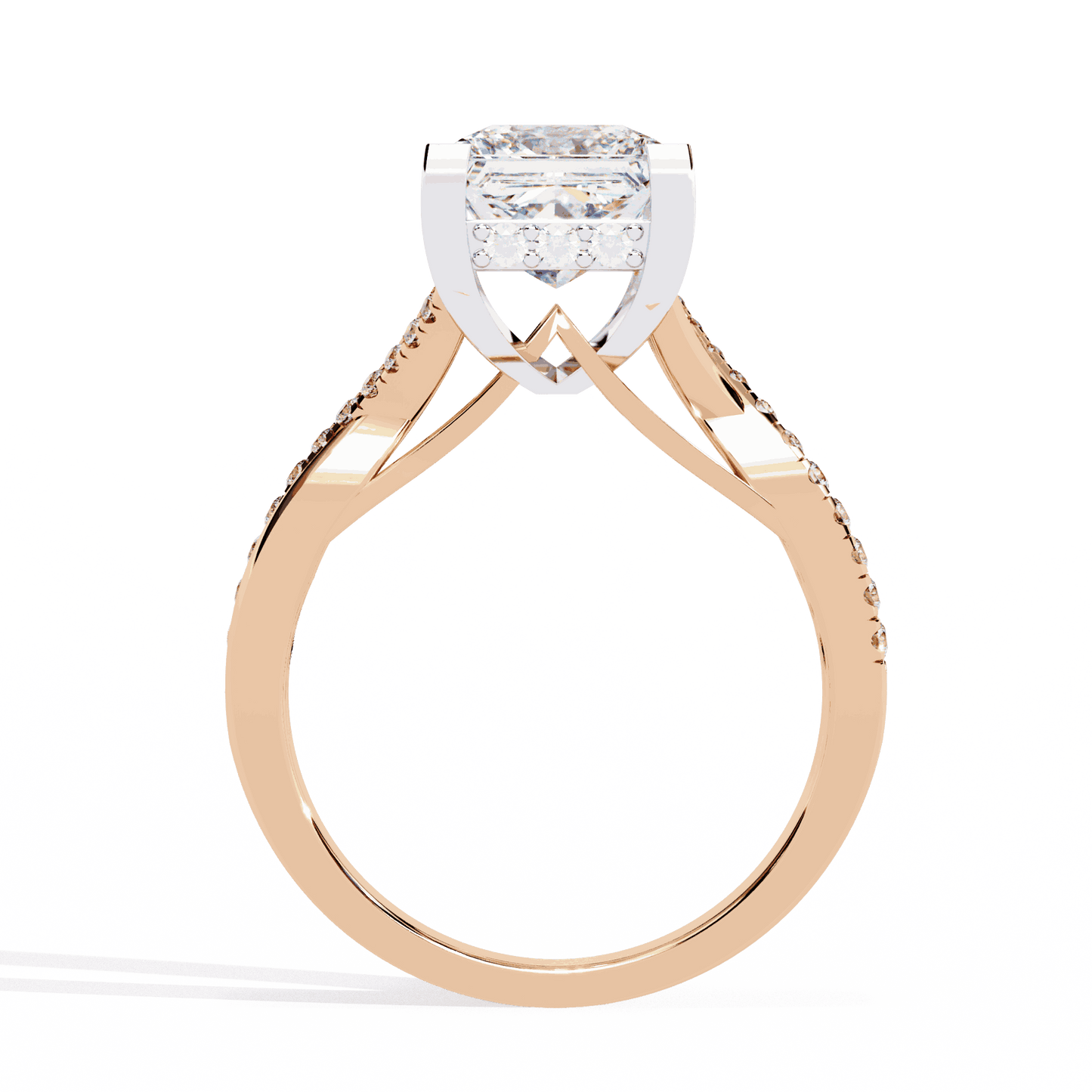 Princess Cut Lab Grown Diamond Halo Engagement Ring with Hidden Halo and Pave Crossover Shank