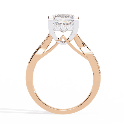 Princess Cut Lab Grown Diamond Halo Engagement Ring with Hidden Halo and Pave Crossover Shank